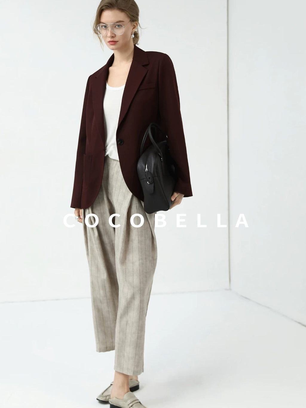 COCOBELLA Stretch Polyester Single Button Straight Cut Office Work Women Solid Red Blazers