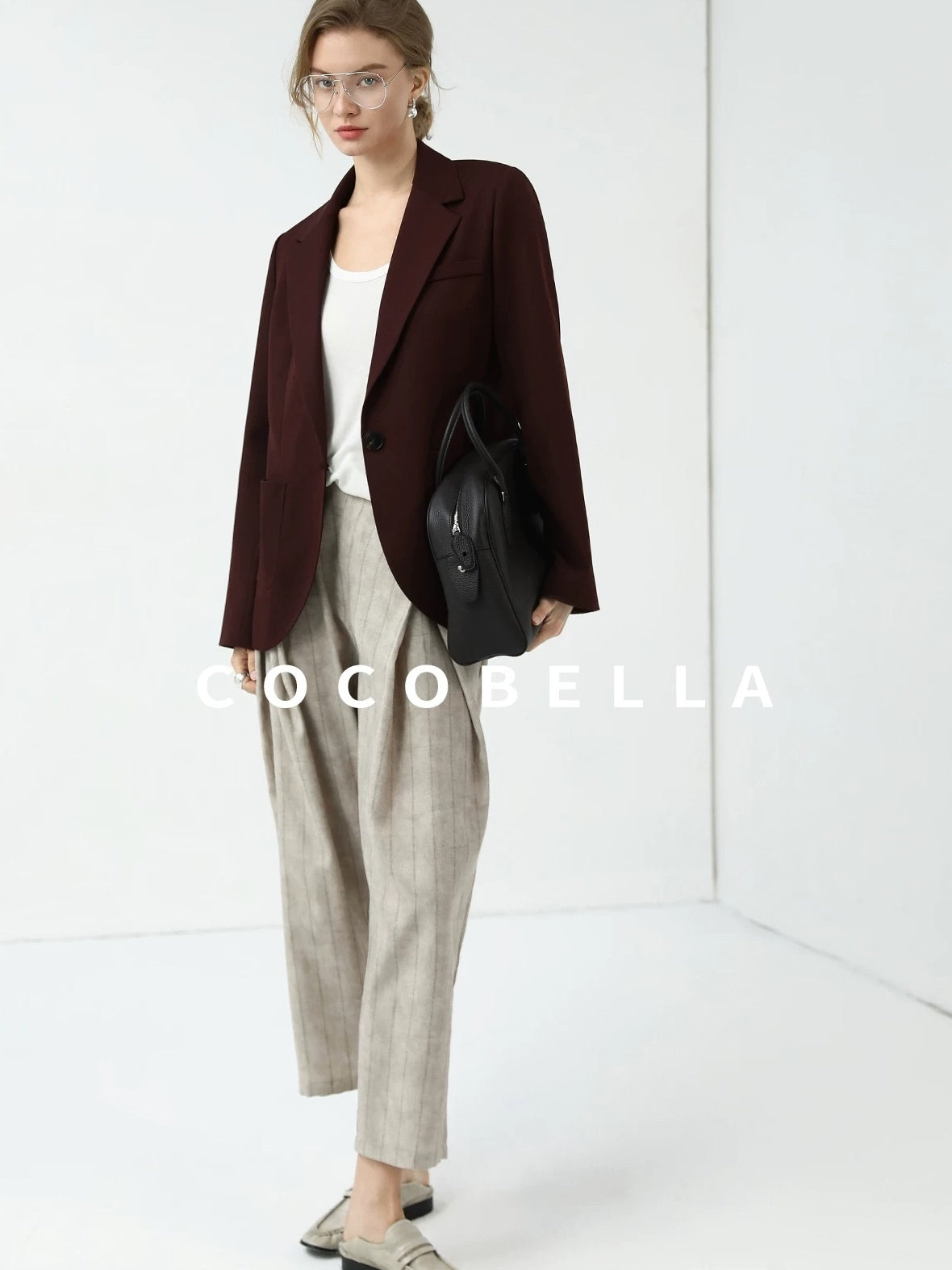 COCOBELLA Stretch Polyester Single Button Straight Cut Office Work Women Solid Red Blazers