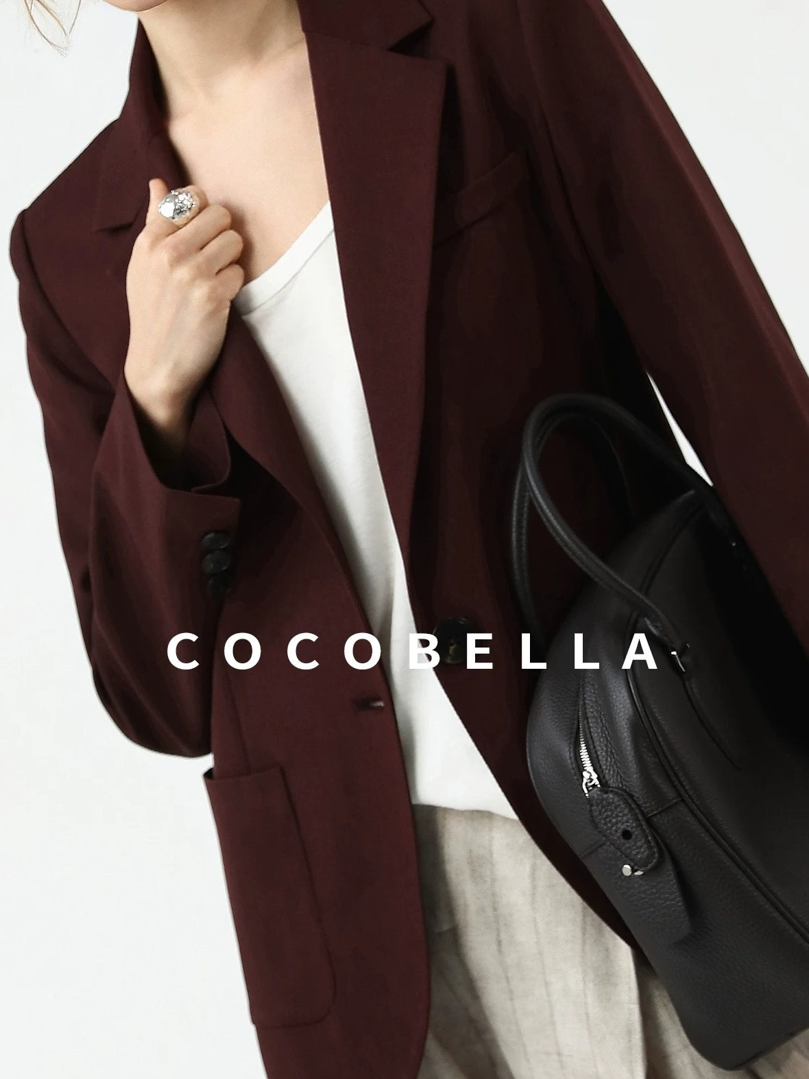 COCOBELLA Stretch Polyester Single Button Straight Cut Office Work Women Solid Red Blazers