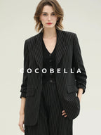 COCOBELLA Striped Slim Fit Commuter Tailored Notch Lapel Women Casual Work Blazers