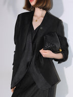 COCOBELLA Structured Straight Cut Patchwork Mesh Pocket Office Women Tailored Blazers