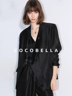 COCOBELLA Structured Straight Cut Patchwork Mesh Pocket Office Women Tailored Blazers
