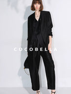 COCOBELLA Structured Straight Cut Patchwork Mesh Pocket Office Women Tailored Blazers