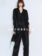 COCOBELLA Structured Straight Cut Patchwork Mesh Pocket Office Women Tailored Blazers