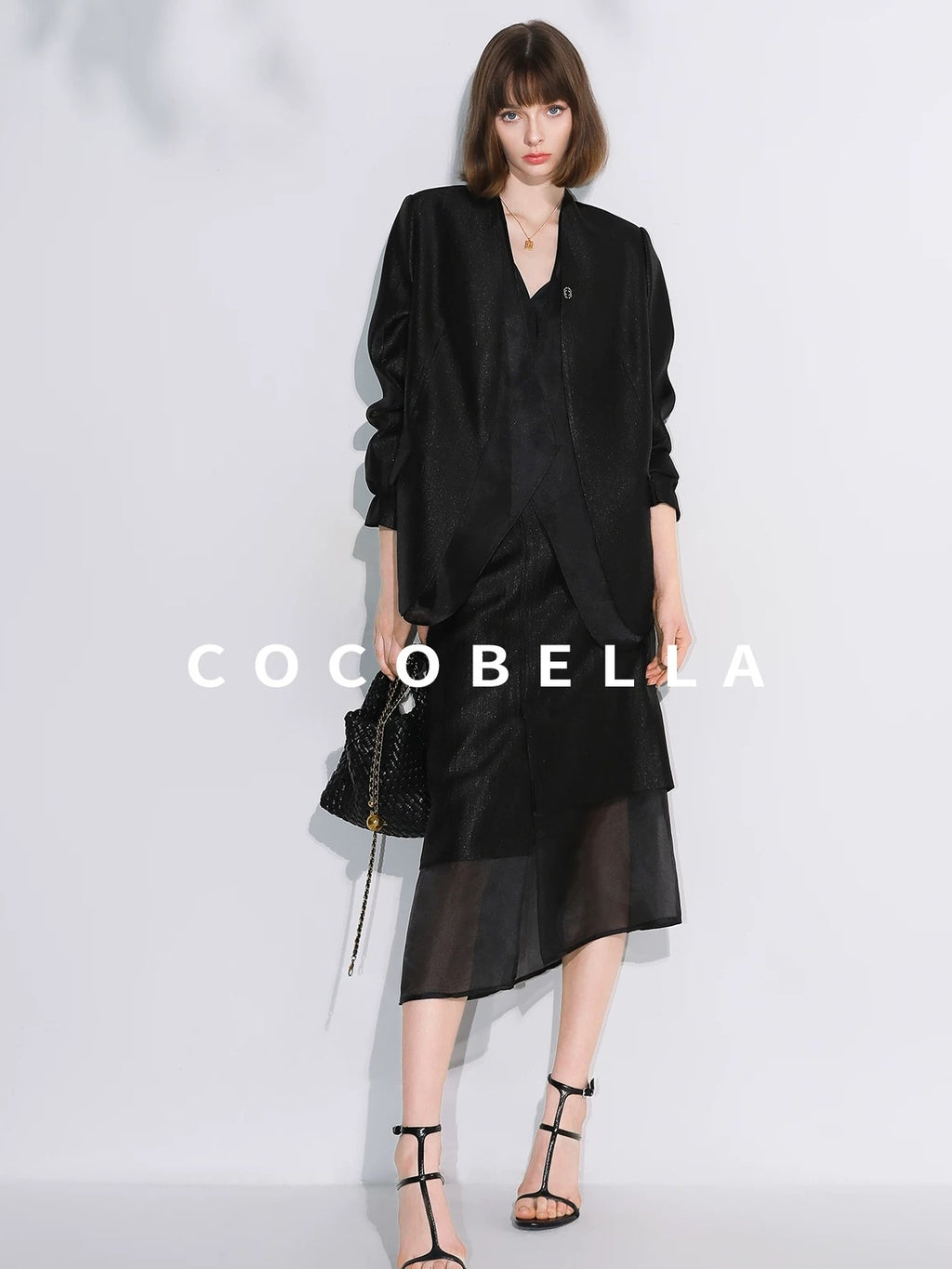 COCOBELLA Structured Straight Cut Patchwork Mesh Pocket Office Women Tailored Blazers