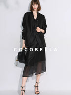 COCOBELLA Structured Straight Cut Patchwork Mesh Pocket Office Women Tailored Blazers
