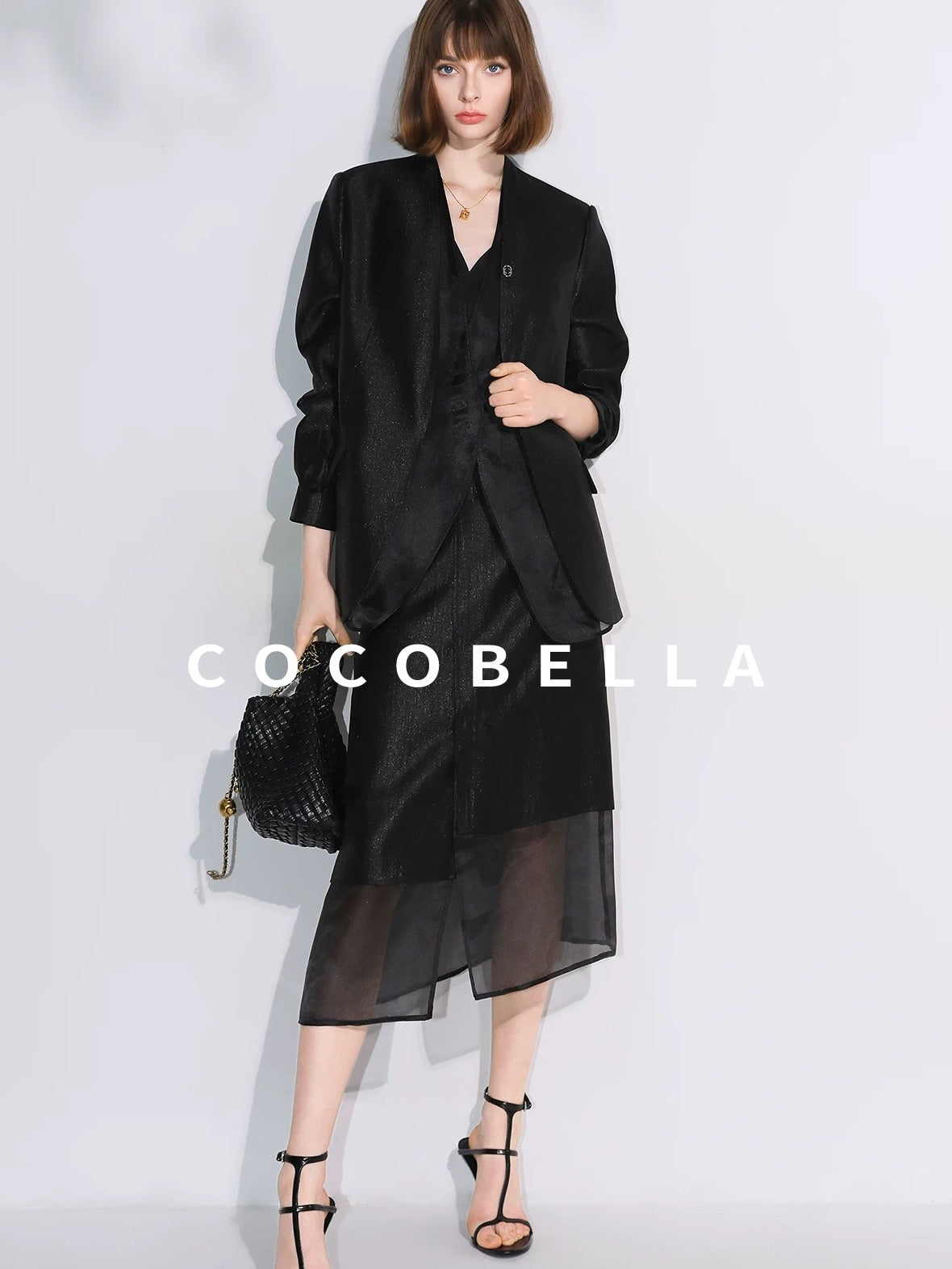 COCOBELLA Structured Straight Cut Patchwork Mesh Pocket Office Women Tailored Blazers