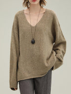 COCOBELLA Subtle Sequin Relaxed Fit V Neck Long Sleeve Women Work Knit Acrylic Sweater