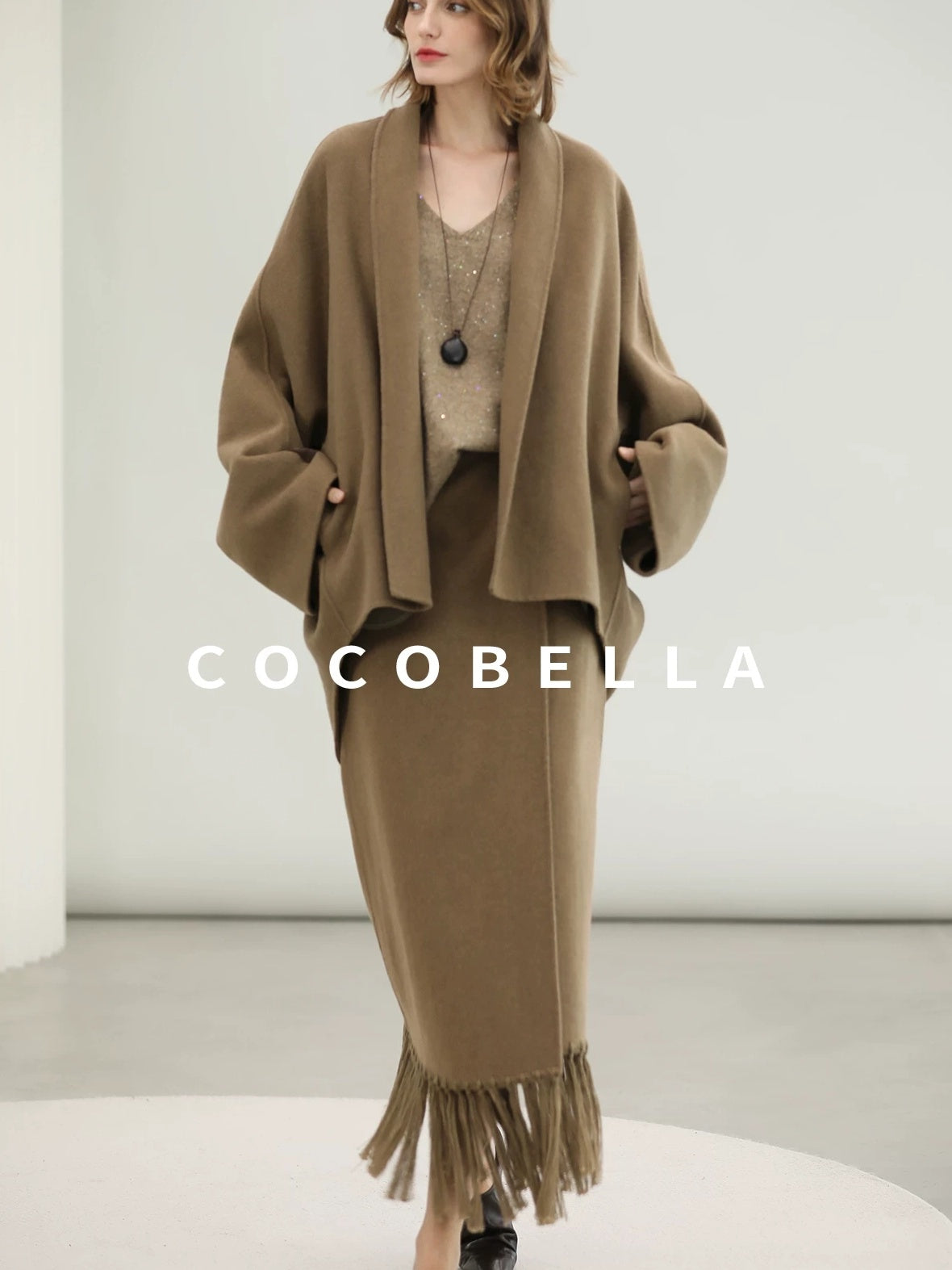 COCOBELLA Subtle Sequin Relaxed Fit V Neck Long Sleeve Women Work Knit Acrylic Sweater