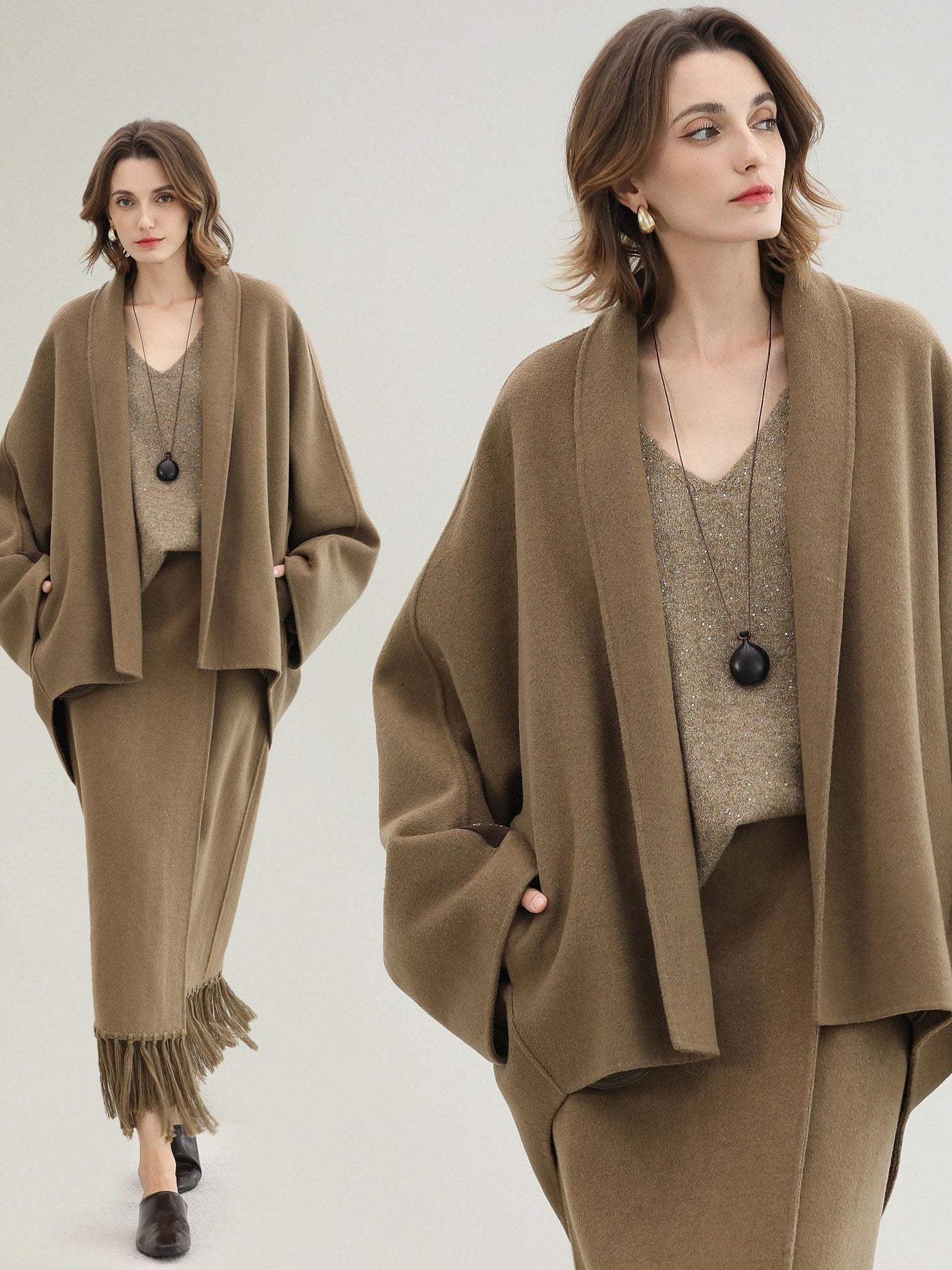COCOBELLA Subtle Sequin Relaxed Fit V Neck Long Sleeve Women Work Knit Acrylic Sweater