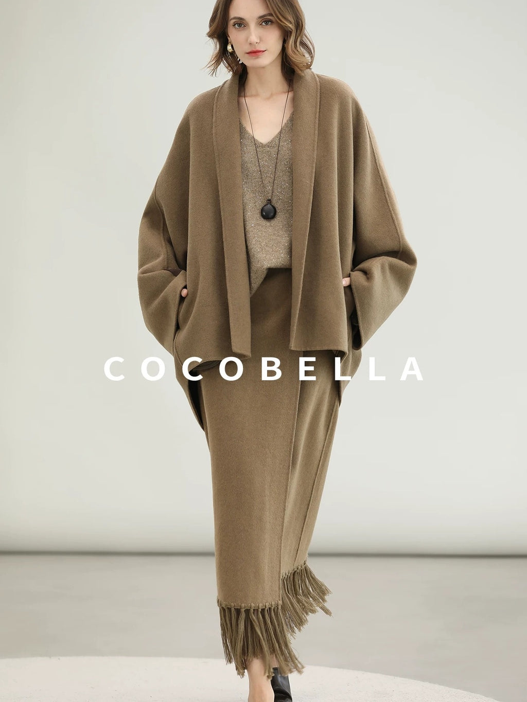 COCOBELLA Subtle Sequin Relaxed Fit V Neck Long Sleeve Women Work Knit Acrylic Sweater