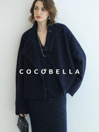 COCOBELLA Subtle Shimmer Commuting Straight Knit Midi Side Slit Mid Waist Women Skirts