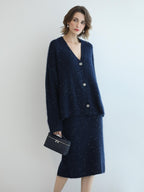 COCOBELLA Subtle Shimmer Commuting Straight Knit Midi Side Slit Mid Waist Women Skirts