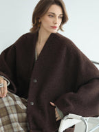 COCOBELLA Subtle Shimmer Wool Loose Fit Batwing Sleeve V Neck Ladylike Commuter Coats