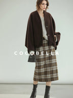 COCOBELLA Subtle Shimmer Wool Loose Fit Batwing Sleeve V Neck Ladylike Commuter Coats