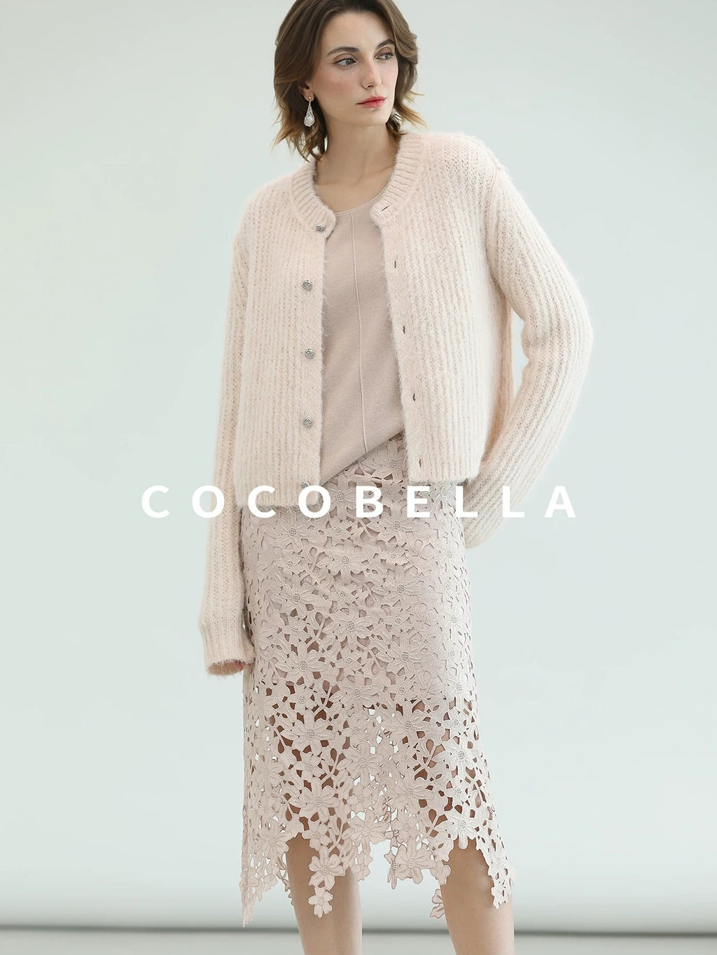 COCOBELLA Sweet Button Cardigan Straight Fit Round Neck Women Cloud Pink Sweater