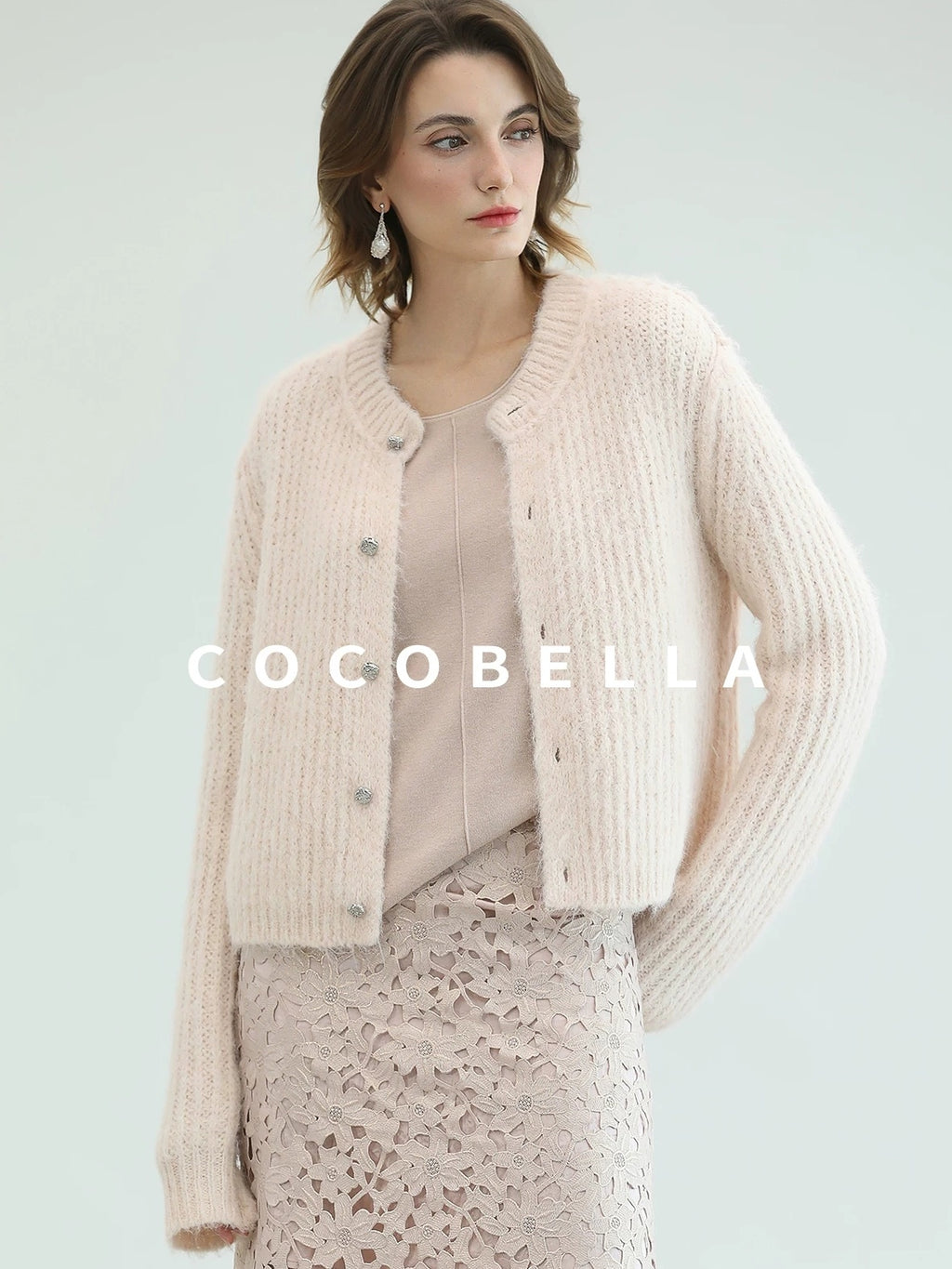 COCOBELLA Sweet Button Cardigan Straight Fit Round Neck Women Cloud Pink Sweater