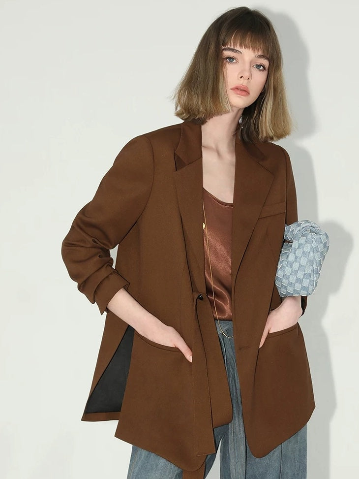 COCOBELLA Tailored Chestnut Slim Fit Single Breasted Notched Lapel Office Workwear Blazers