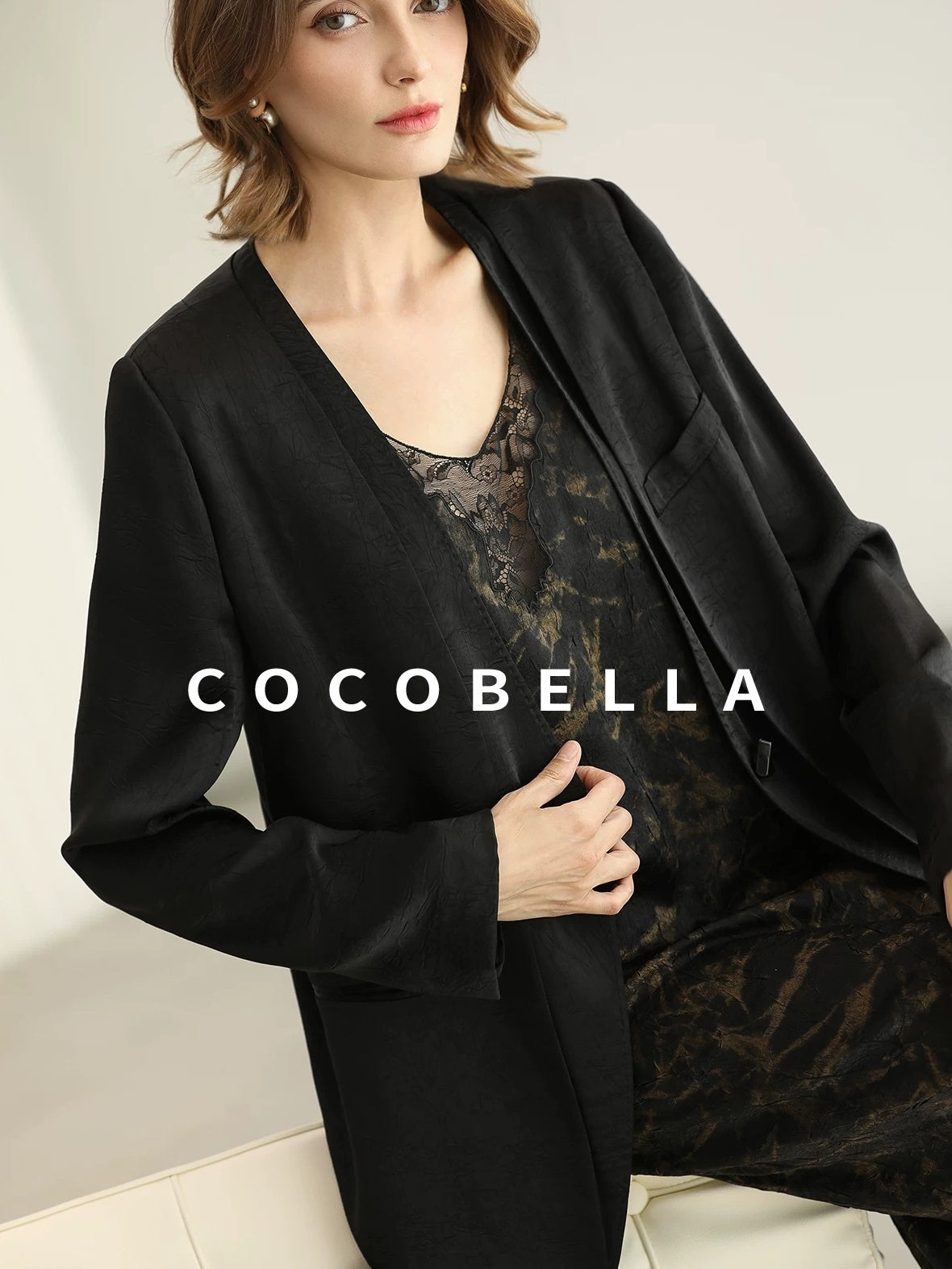 COCOBELLA Tailored One Button Straight Cut Pockets Women Commuter Black Blazers