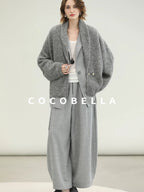COCOBELLA Tailored Single Button Straight Midlength Notch Lapel Women Pockets Grey Blazers
