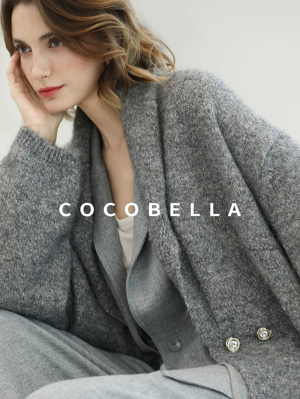 COCOBELLA Tailored Single Button Straight Midlength Notch Lapel Women Pockets Grey Blazers