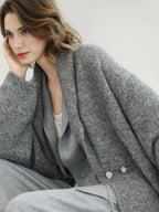 COCOBELLA Tailored Single Button Straight Midlength Notch Lapel Women Pockets Grey Blazers