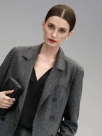 COCOBELLA Tailored Wool Blend Double Breasted Houndstooth Straight Fit Office Blazers