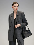 COCOBELLA Tailored Wool Blend Double Breasted Houndstooth Straight Fit Office Blazers
