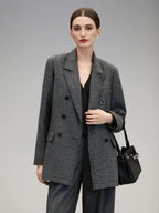 COCOBELLA Tailored Wool Blend Double Breasted Houndstooth Straight Fit Office Blazers
