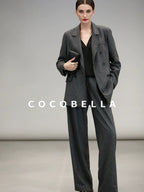 COCOBELLA Tailored Wool Blend Double Breasted Houndstooth Straight Fit Office Blazers