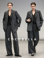 COCOBELLA Tailored Wool Blend Double Breasted Houndstooth Straight Fit Office Blazers