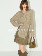 COCOBELLA Tencel Lyocell Quilted Topstitch Mid Waist Office Straight Hline Womens Skirts