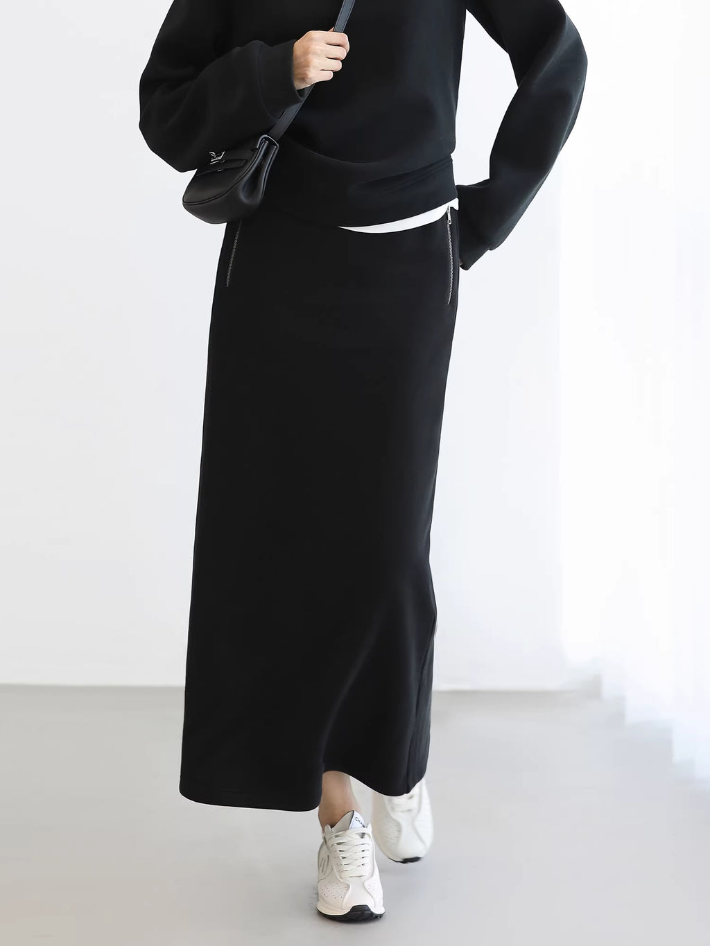 COCOBELLA_Thermal_Cotton_Blend_Zipper_Mid_Waist_Straight_Office_Women_Black_Skirts_MISSTT