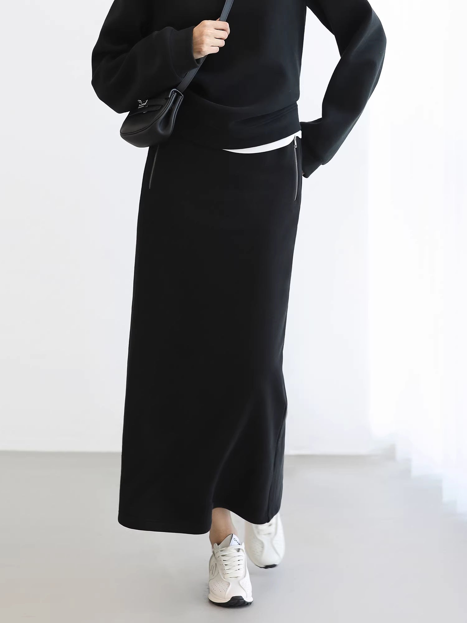COCOBELLA_Thermal_Cotton_Blend_Zipper_Mid_Waist_Straight_Office_Women_Black_Skirts_MISSTT