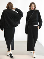 COCOBELLA Thermal Cotton Blend Zipper Mid Waist Straight Office Women Black Skirts