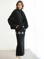 COCOBELLA Thermal Cotton Blend Zipper Mid Waist Straight Office Women Black Skirts