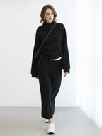COCOBELLA Thermal Cotton Blend Zipper Mid Waist Straight Office Women Black Skirts