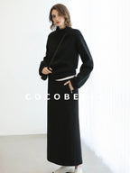 COCOBELLA Thermal Cotton Blend Zipper Mid Waist Straight Office Women Black Skirts