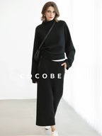 COCOBELLA Thermal Cotton Blend Zipper Mid Waist Straight Office Women Black Skirts