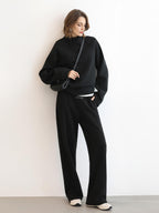 COCOBELLA Thermal High Stretch Wide Leg Natural Waist Office Women Cotton Black Pants