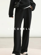 COCOBELLA Thermal High Stretch Wide Leg Natural Waist Office Women Cotton Black Pants