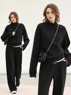 COCOBELLA Thermal High Stretch Wide Leg Natural Waist Office Women Cotton Black Pants