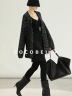 COCOBELLA Thick Commuter Loose Fit Mid Length Longsleeve Buttoned Knit Panda Color Sweater