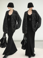 COCOBELLA Thick Commuter Loose Fit Mid Length Longsleeve Buttoned Knit Panda Color Sweater