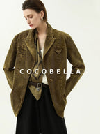 COCOBELLA Thick Cotton Washed Straight Notch Lapel Single Button Women Office Blazers