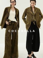 COCOBELLA Thick Cotton Washed Straight Notch Lapel Single Button Women Office Blazers