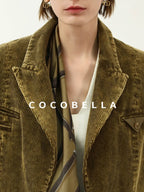 COCOBELLA Thick Cotton Washed Straight Notch Lapel Single Button Women Office Blazers