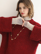 COCOBELLA Thick Cozy Knit Loose Fit Office Round Neck For Women Cherry Red Sweater
