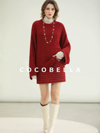 COCOBELLA Thick Cozy Knit Loose Fit Office Round Neck For Women Cherry Red Sweater