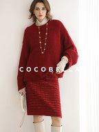 COCOBELLA Thick Cozy Knit Loose Fit Office Round Neck For Women Cherry Red Sweater